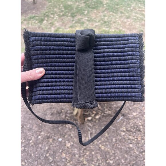 Rothy's convertible shoulder clutch blue black fringe bow bag coquette - Picture 2 of 16